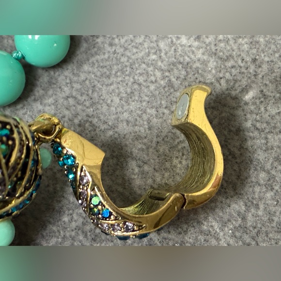 Lot Heidi Daus Teal Blue Crystal Enamel Enhancer Pendant Beaded Necklace & Ring - Picture 16 of 16